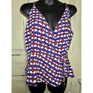 Lumiere Top Red White And Blue Spaghettis Adjustable Straps With Tie Sz L